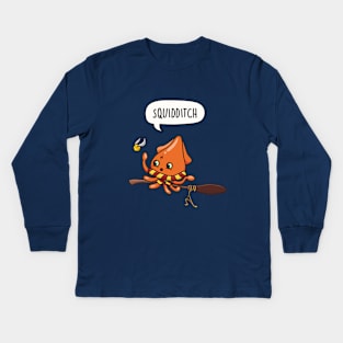 Squidditch Squid playing Quidditch Kids Long Sleeve T-Shirt
